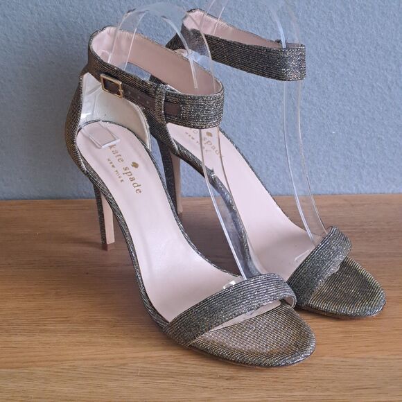 KATE SPADE NEW YORK Womens 6.5 Metallic Leather Isa Sandals Silver Glitter - Picture 9 of 15